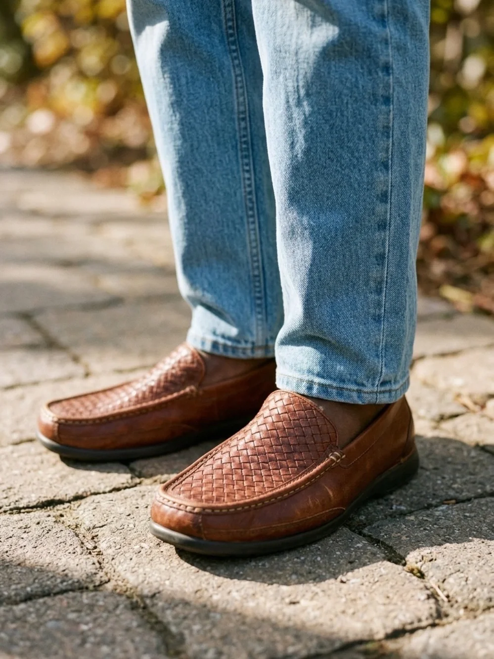 Rockport Rhyder Venetian Woven Leather Comfort Loafers Cognac Size 10M
